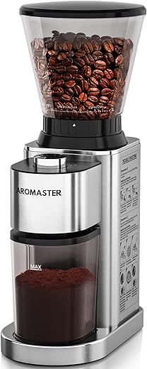 Aromaster Burr Coffee Grinder,Conical Coffee Grinder,Stainless Steel Coffee Bean Grinder with 24 Grind Settings,Espresso/Drip/Cold Brew/French Press Coffee Maker…