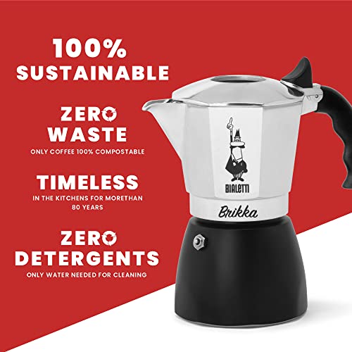 Bialetti - New Brikka, Moka Pot, the Only Stovetop Coffee Maker Capable of Producing a Crema-Rich Espresso, 2 Cups (3,4 Oz), Aluminum and Black - Image 6