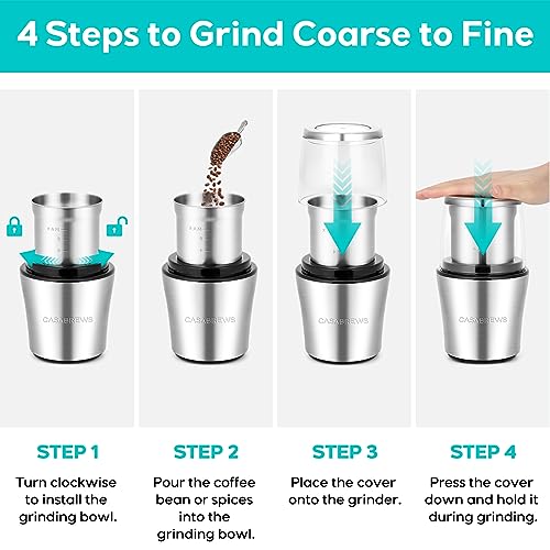 CASABREWS Coffee Grinder Electric, Espresso and Spice Grinder with Removable Stainless Steel Bowl, One Touch Operation Coffee Bean Grinder for Beans, Spices, Herbs, Nuts, Grains... - Image 5