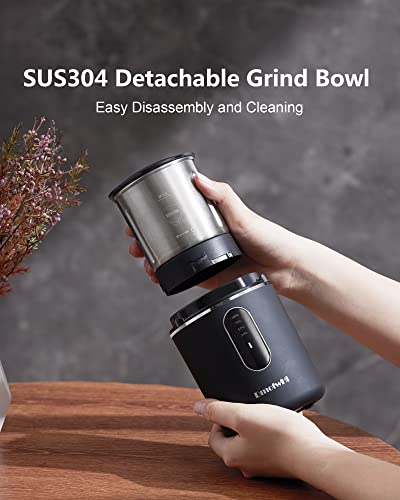 Cordless Coffee Grinder Electric, DmofwHi USB Rechargeable Coffee Bean Grinder with 304 Stainless Steel Blade and Removable Bowl-Black - Image 6