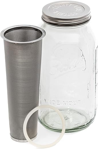 County Line Kitchen - Cold Brew Mason Jar Coffee Maker, Durable Glass, Heavy Duty Stainless Steel Filter and Lid - 2 Quart, (64 oz / 1.9 Liter)