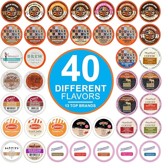 Crazy Cups Flavored Coffee Pods Variety Pack for Keurig K Cups Brewers, Assorted Flavored Coffee Sampler, 40 Count