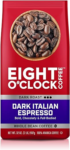 Eight O'Clock Coffee Dark Italian Espresso, 32 Ounce (Pack of 1) Dark Roast Whole Bean 100 % Arabica Coffee, Bold & Chocolaty
