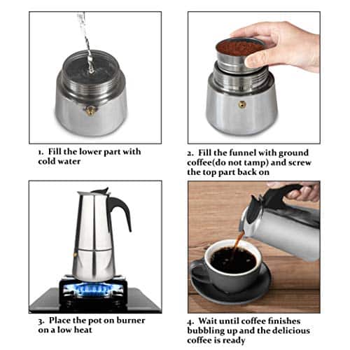 elabo Stovetop Espreeso Machine and Moka Pot for Gas or Electric Ceramic Stovetop, Italian Espresso Coffee Shot Maker for Italian Espresso, Cappuccino and Latte, Stainless Steel... - Image 3