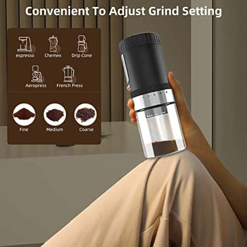 Electric Burr Grinder, Tulevik Portable Single Coffee Maker for Camping, 5 Grind Settings AutomaticCoffee Bean Grinder with for Travel/Camping/Espresso/PourOver/Drip - Image 2