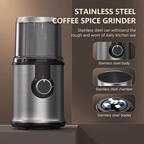 Electric Coffee Grinder with 1 Removable Cup, Adjustable Coffee Bean Grinder for Beans, Spice, Herb, Nut, Flax Seed, 300W Powerful Electric Spice Grinder with Non-Slip Feet,... - Image 4