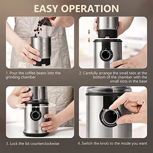 Electric Coffee Grinder with 1 Removable Cup, Adjustable Coffee Bean Grinder for Beans, Spice, Herb, Nut, Flax Seed, 300W Powerful Electric Spice Grinder with Non-Slip Feet,... - Image 6
