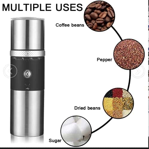 Electric Conical Burr Coffee Grinder Portable Cordless Rechargeable Coffee Maker Stainless Steel Coffee Bean Machine with 15 Fine to Coarse Grind Settings Christmas Gift (Black) - Image 2