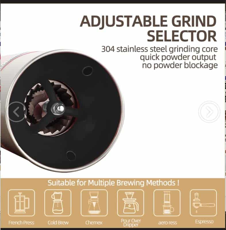 Electric Conical Burr Coffee Grinder Portable Cordless Rechargeable Coffee Maker Stainless Steel Coffee Bean Machine with 15 Fine to Coarse Grind Settings Christmas Gift (Black) - Image 5