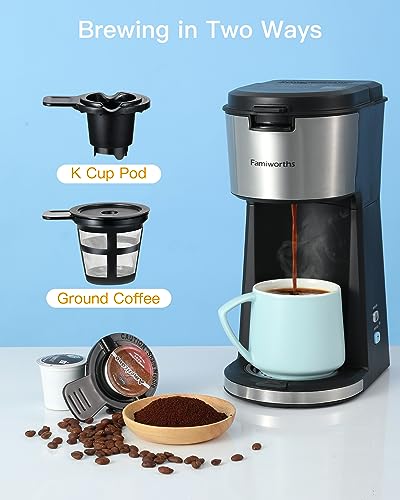 Famiworths Iced Coffee Maker with Milk Frother, Hot and Cold Single Serve Coffee Maker for K Cup Pod and Ground, Compact Coffee Machine 2 in 1 with Self Cleaning, for Home,... - Image 3