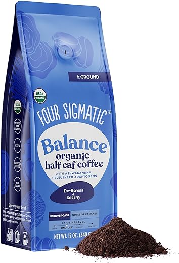 Four Sigmatic Organic Adaptogen Ground Coffee | Medium Roast USDA Organic and Fair Trade Coffee with Ashwagandha, Chaga Mushroom, Eleuthero and Tulsi | Focus and Energy Boosting...