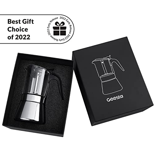 GEESTA Premium Crystal Glass-Top Stovetop Espresso Moka Pot - 4 / 6/ 9 Cups - Stainless Steel Coffee Maker- 160ml/5.6oz/4 cup (esHimpresso cup=40ml)- Valentines Day Gifts - Image 2