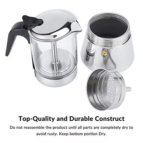 GEESTA Premium Crystal Glass-Top Stovetop Espresso Moka Pot - 4 / 6/ 9 Cups - Stainless Steel Coffee Maker- 160ml/5.6oz/4 cup (esHimpresso cup=40ml)- Valentines Day Gifts - Image 4