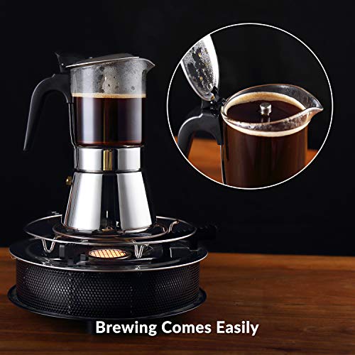 GEESTA Premium Crystal Glass-Top Stovetop Espresso Moka Pot - 4 / 6/ 9 Cups - Stainless Steel Coffee Maker- 160ml/5.6oz/4 cup (esHimpresso cup=40ml)- Valentines Day Gifts - Image 6