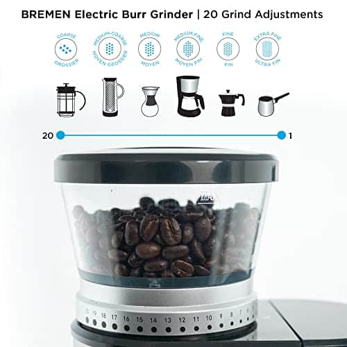 GROSCHE Bremen Coffee Grinder: 20 Grind Settings | 12 Cup Capacity, Space-Saving Design, Perfect for Espresso, Pour Over, French Press | Home and Kitchen Essentials - Image 3