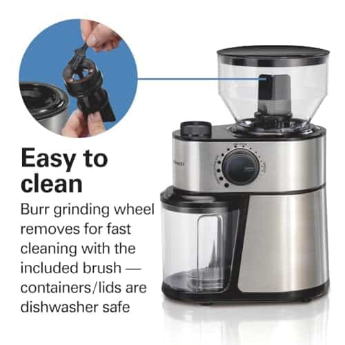 Hamilton Beach Electric Burr Coffee Grinder with Large 16oz Hopper & 18 Settings For 2-14 Cups, Stainless Steel (80385) - Image 5