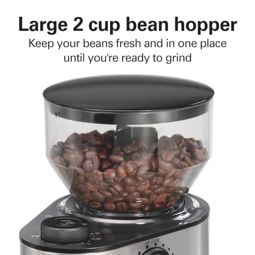 Hamilton Beach Electric Burr Coffee Grinder with Large 16oz Hopper & 18 Settings For 2-14 Cups, Stainless Steel (80385) - Image 6