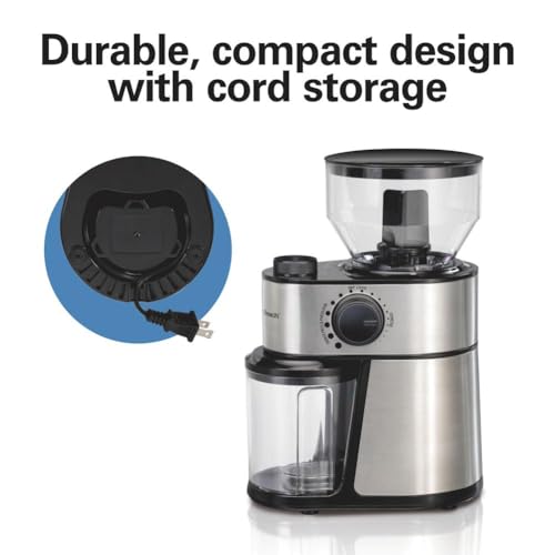 Hamilton Beach Electric Burr Coffee Grinder with Large 16oz Hopper & 18 Settings For 2-14 Cups, Stainless Steel (80385) - Image 7