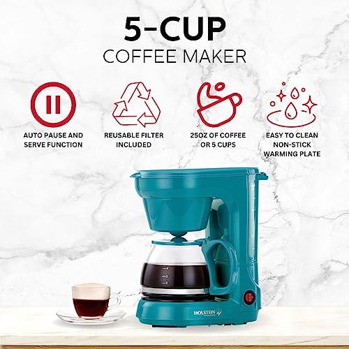Holstein Housewares - 5 Cup Drip Coffee Maker - Convenient and User Friendly with Permanent Filter, Borosilicate Glass Carafe, Water Level Indicator, Auto Pause/Serve and Keep... - Image 2