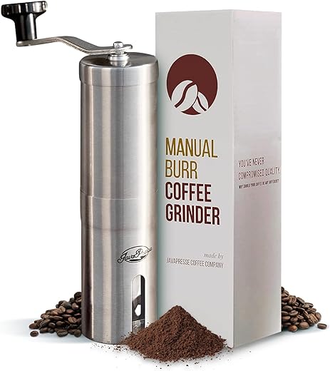 JavaPresse Manual Coffee Grinder — Stainless Steel Conical Burr Bean with Hand Crank and 18 Adjustable Settings, Fine to Coarse Portable Espresso for Camping or Travel