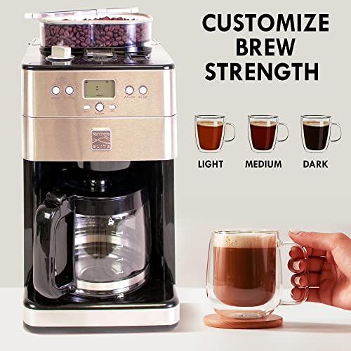 Kenmore Elite Grind and Brew Coffee Maker w/ Burr Grinder, 12 Cup Programmable Automatic Timer Brew Coffee Machine, Air-Tight Bean Hopper, Grind Size and Brew Strength... - Image 3