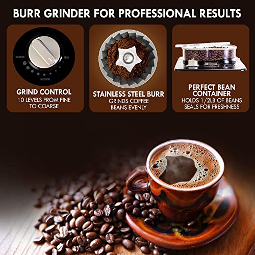 Kenmore Elite Grind and Brew Coffee Maker w/ Burr Grinder, 12 Cup Programmable Automatic Timer Brew Coffee Machine, Air-Tight Bean Hopper, Grind Size and Brew Strength... - Image 5
