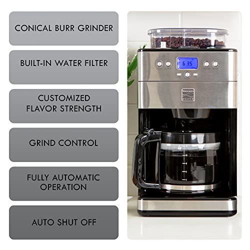 Kenmore Elite Grind and Brew Coffee Maker w/ Burr Grinder, 12 Cup Programmable Automatic Timer Brew Coffee Machine, Air-Tight Bean Hopper, Grind Size and Brew Strength... - Image 6