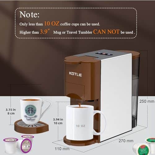 KOTLIE Single Serve Coffee Maker,4in1 Espresso Machine for Nespresso Pods/K cups/L'OR/Ground Coffee/illy Coffee ESE,19Bar Espresso Maker,1450W Fast Heat Coffee Machine(Coffee) - Image 3