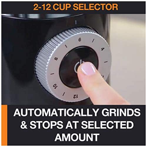 Krups Precision Plastic and Stainless Steel Flat Burr Grinder 12 Cup 110 Watts 12 Grind Settings, Drip, French Press, Espresso, Pour Over, Cold Brew Black - Image 5