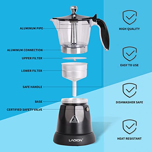LAOION Cafeteras Electricas Espresso Cuban Coffee Maker 6 Cup (Espresso Cup=50ml), Electric Moka Pot with Clear Percolator & Overheat Protection, 300ml Italian Coffee Maker for... - Image 2