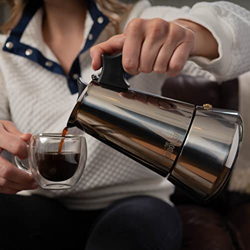 London Sip Stainless Steel Stove-Top Espresso Maker Coffee Pot Italian Moka Percolator, Silver, 3 Cup - Image 2