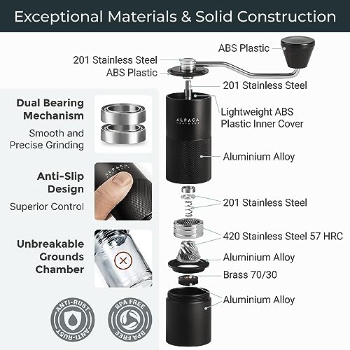Manual Coffee Grinder by Alpaca Ventures - Stainless Steel Conical Burr Coffee Grinder Manual with Adjustable Setting Double Bearing Hand Espresso Grinder Perfect for Home,... - Image 4