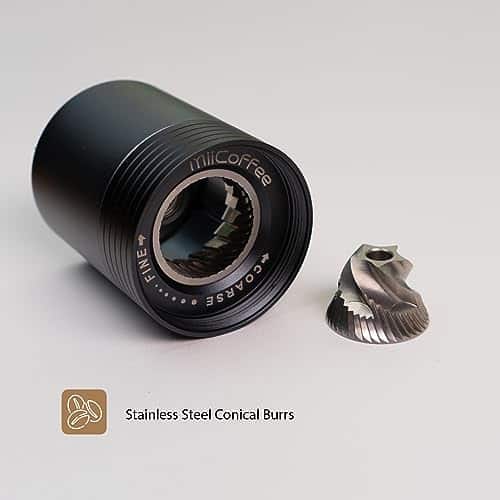 MiiCoffee PT1 Portable Electric Burr Coffee Grinder, USB-C Rechargeable Stainless Conical Burr Grinder, Aluminum Body with Cleaning Brush Included - Image 3