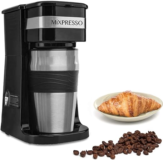 Mixpresso 2-In-1 Single Cup Coffee Maker & 14oz Travel Mug Combo | Portable & Lightweight Personal Drip Coffee Brewer & Tumbler Advanced Auto Shut Off Function & Reusable...