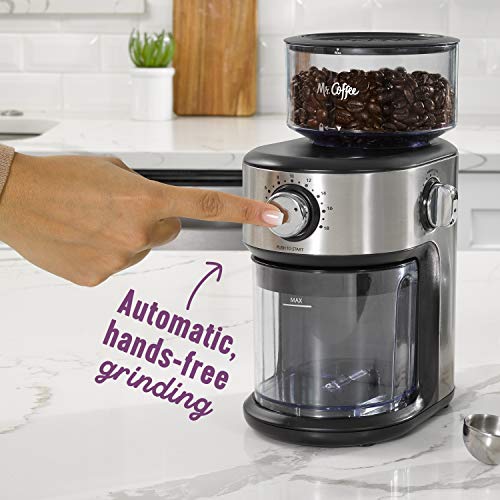Mr. Coffee Burr Coffee Grinder, Automatic Grinder with 18 Presets for French Press, Drip Coffee, and Espresso, 18-Cup Capacity, Stainless Steel - Image 3