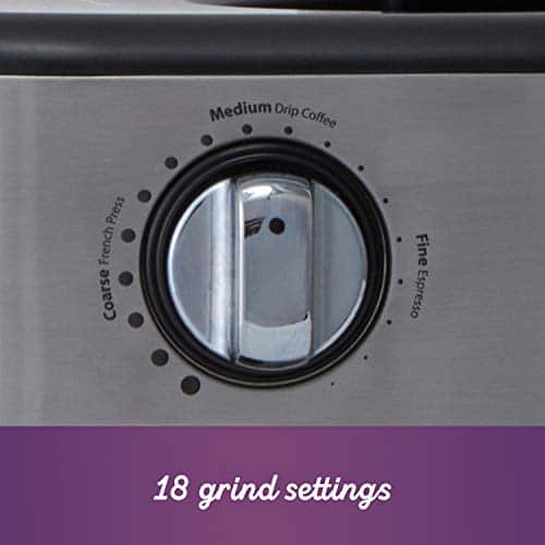 Mr. Coffee Burr Coffee Grinder, Automatic Grinder with 18 Presets for French Press, Drip Coffee, and Espresso, 18-Cup Capacity, Stainless Steel - Image 4