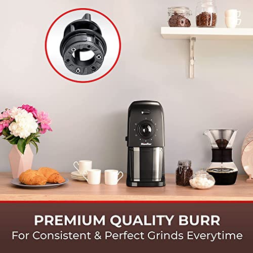 Mueller SuperGrind Burr Coffee Grinder Electric with Removable Burr Grinder Part - 12 Cups of Coffee, 17 Grind Settings with 5,8oz/164g Coffee Bean Hopper Capacity, Matte Black - Image 3