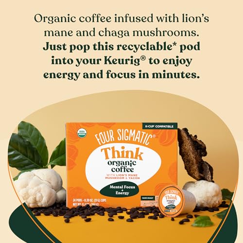 Mushroom Coffee K-Cups by Four Sigmatic | Organic and Fair Trade Dark Roast Coffee with Lion’s Mane, Chaga & Mushroom Powder | Focus & Immune Support | Vegan & Keto |... - Image 4