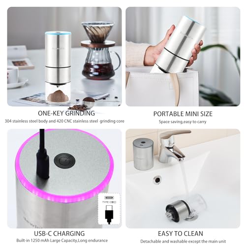 NewlukPro Coffee Grinder Electric, Portable Mini Conical Burr Mill, Stainless Steel Compact Cafe Grind with Precise Adjustable Settings,Automatic Coffee Bean Grinding for Drip... - Image 3