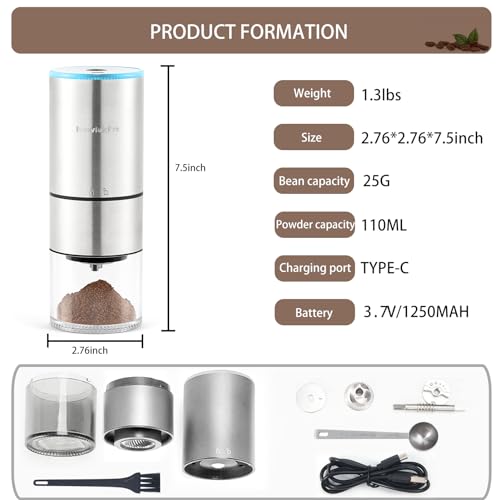 NewlukPro Coffee Grinder Electric, Portable Mini Conical Burr Mill, Stainless Steel Compact Cafe Grind with Precise Adjustable Settings,Automatic Coffee Bean Grinding for Drip... - Image 5