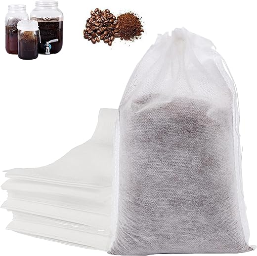 No Mess Cold Brew Bags, 60PCS Cold Brew Coffee Filters 6”x 10” Disposable French Press Filter Bags Fine Mesh Brewing Bags with Drawstring for Iced Coffee Maker Hot Tea in Mason...