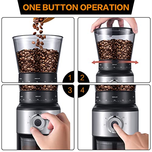 Ollygrin Coffee Bean Burr Mill Grinder, Electric and Automatic Conical Burr Coffee Grinder With 30 Adjustable Grind Settings For 2-12 Cups - Image 5