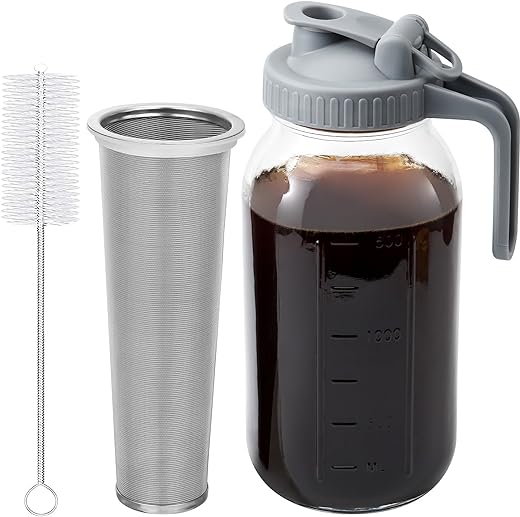 OneDream Cold Brew Coffee Maker - 2 Quart 64oz Stainless Steel Filter Cold Brew Pitcher Jar, No Leaks Cold Brew Mason Jar Coffee Maker, Easy to Clean Cold Coffee Maker