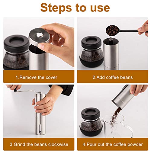 PARACITY Manual Coffee Bean Grinder Stainless Steel Hand Coffee Mill Ceramic Burr for Aeropress, Drip Coffee, Espresso, French Press, Turkish Brew - Image 4