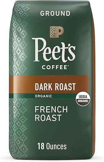 Peet's Coffee, Dark Roast Ground Coffee - Organic French Roast 18 Ounce Bag, USDA Organic