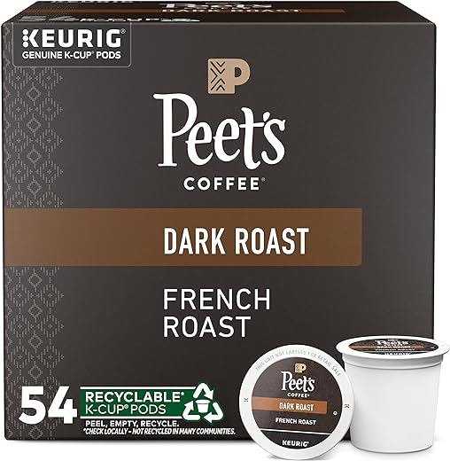 Peet's Coffee, Dark Roast K-Cup Pods for Keurig Brewers - French Roast 54 Count (1 Box of 54 K-Cup Pods)