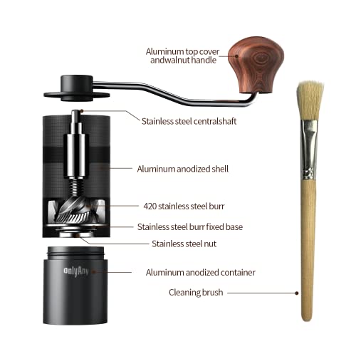 Permanent Warranty Manual Coffee Grinder Hand Stainless Steel Conical Burr Settings Adjustable Espresso Coffee Grinder (Threaded Black) - Image 2
