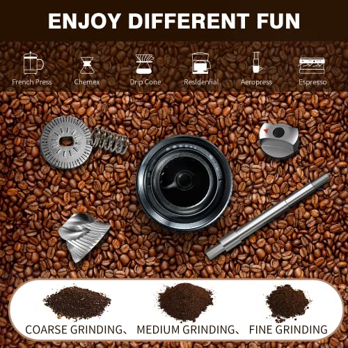 Permanent Warranty Manual Coffee Grinder Hand Stainless Steel Conical Burr Settings Adjustable Espresso Coffee Grinder (Threaded Black) - Image 5