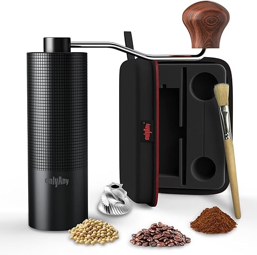 Permanent Warranty Manual Coffee Grinder Hand Stainless Steel Conical Burr Settings Adjustable Espresso Coffee Grinder (Threaded Black)