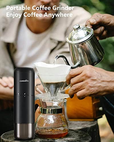 Portable Electric Burr Coffee Grinder: CONQUECO Small Coffee Bean Grinding Machine - Rechargeable Stainless Conical Burr Grinders with Multiple Grind Settings, 20g (with Brush) - Image 2